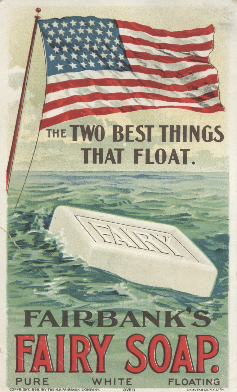 As duas melhores coisas que flutuam, anúncio para Fairbanks flutuando sabão de fadas, 1898 de American School