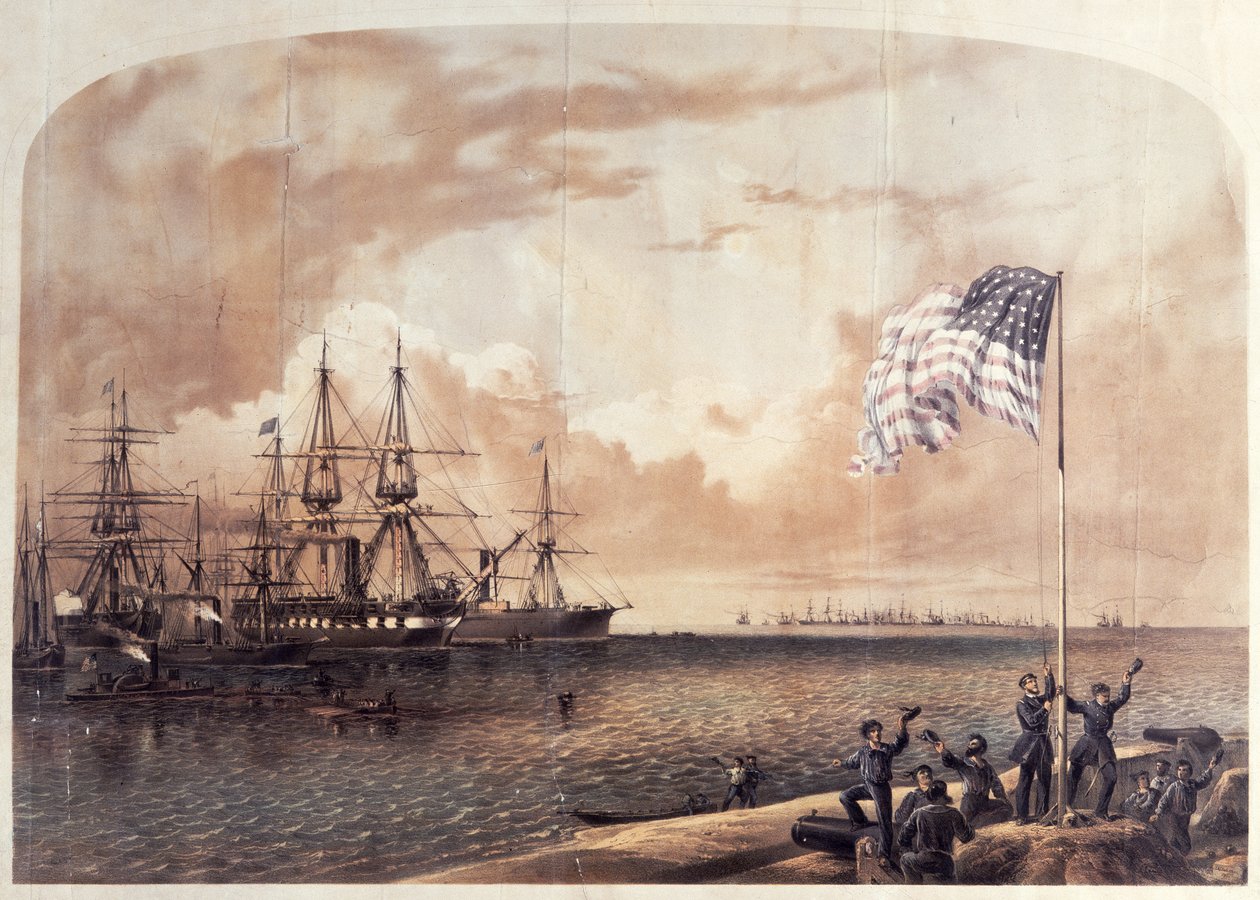 A vitória da União em Port Royal, em 7 de novembro de 1861, gravada por Shearman e Hart, 1861 de American School
