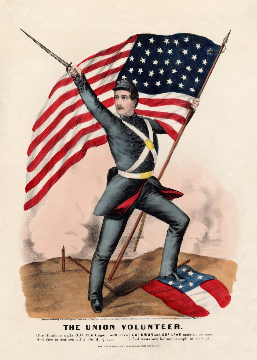 O voluntário da união, bar. por Currier & Ives, 1861 de American School