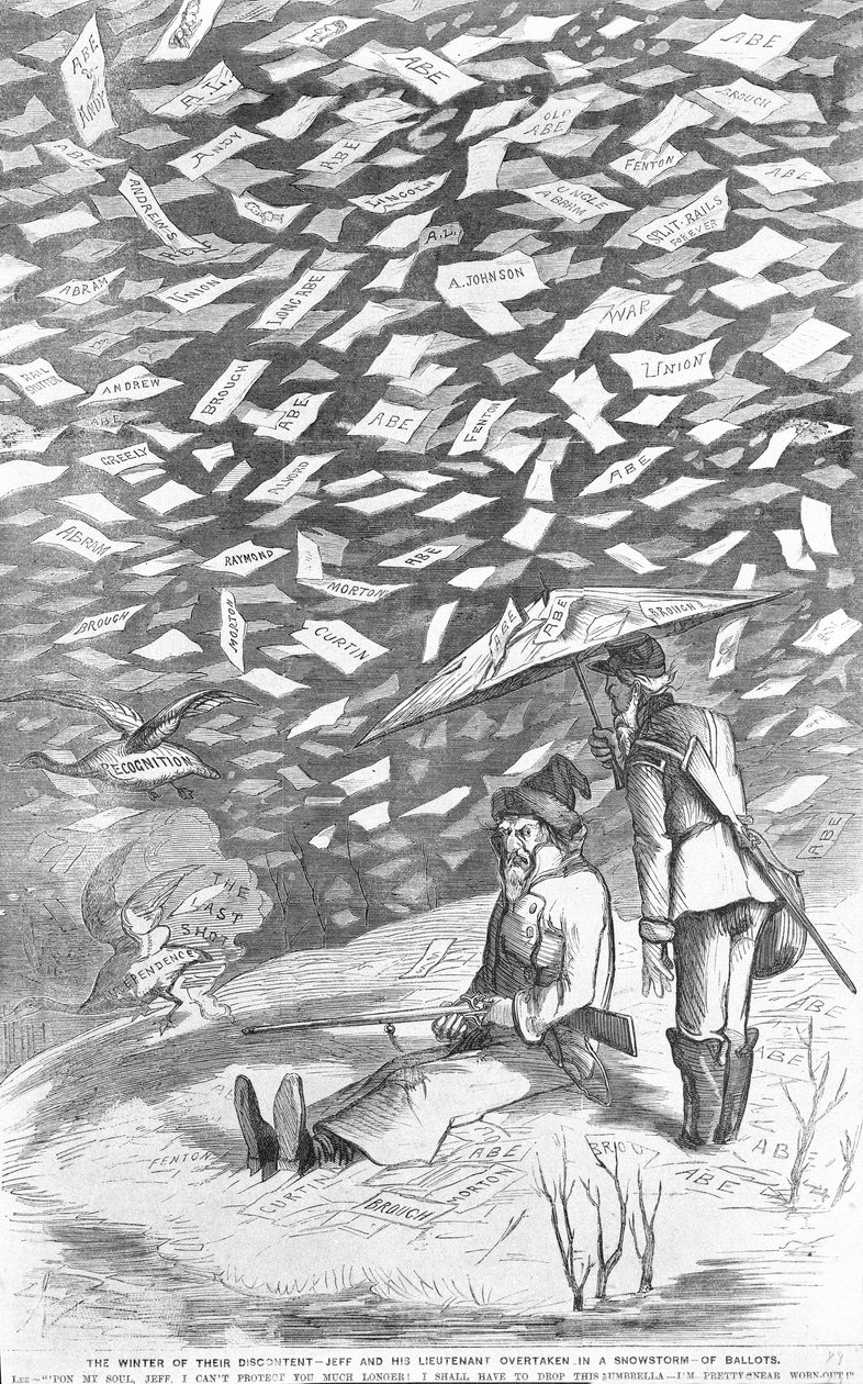 O inverno de seu descontentamento, Jeff e seu tenente subiram em uma tempestade de neve, c.1894 de American School