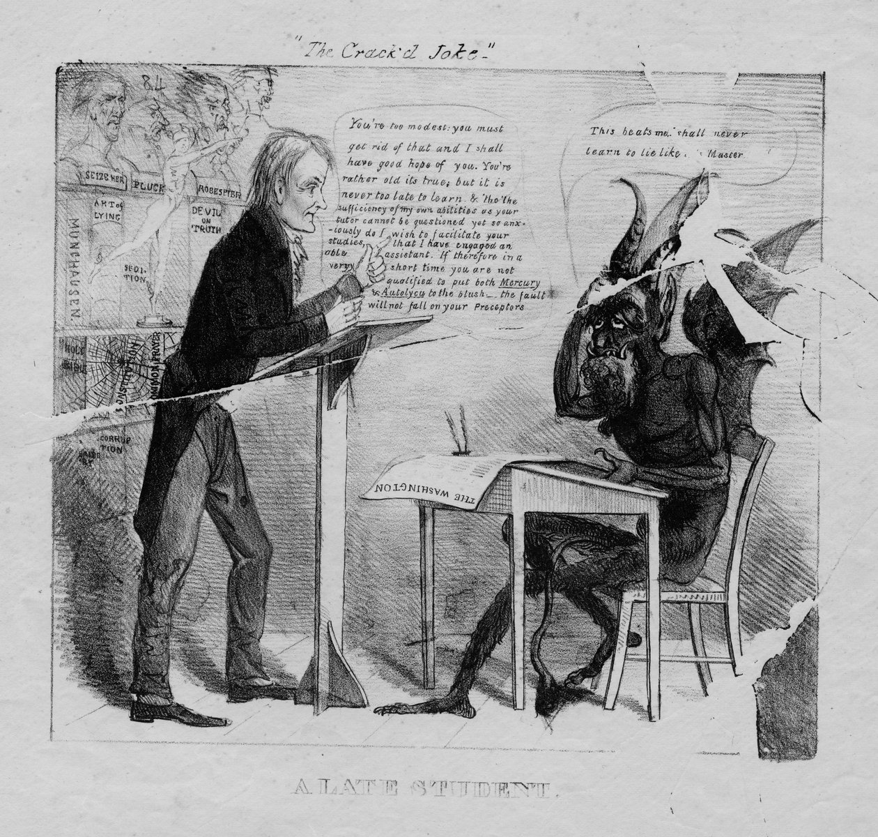 A piada do crackd: um estudante atrasado, 1827 de American School