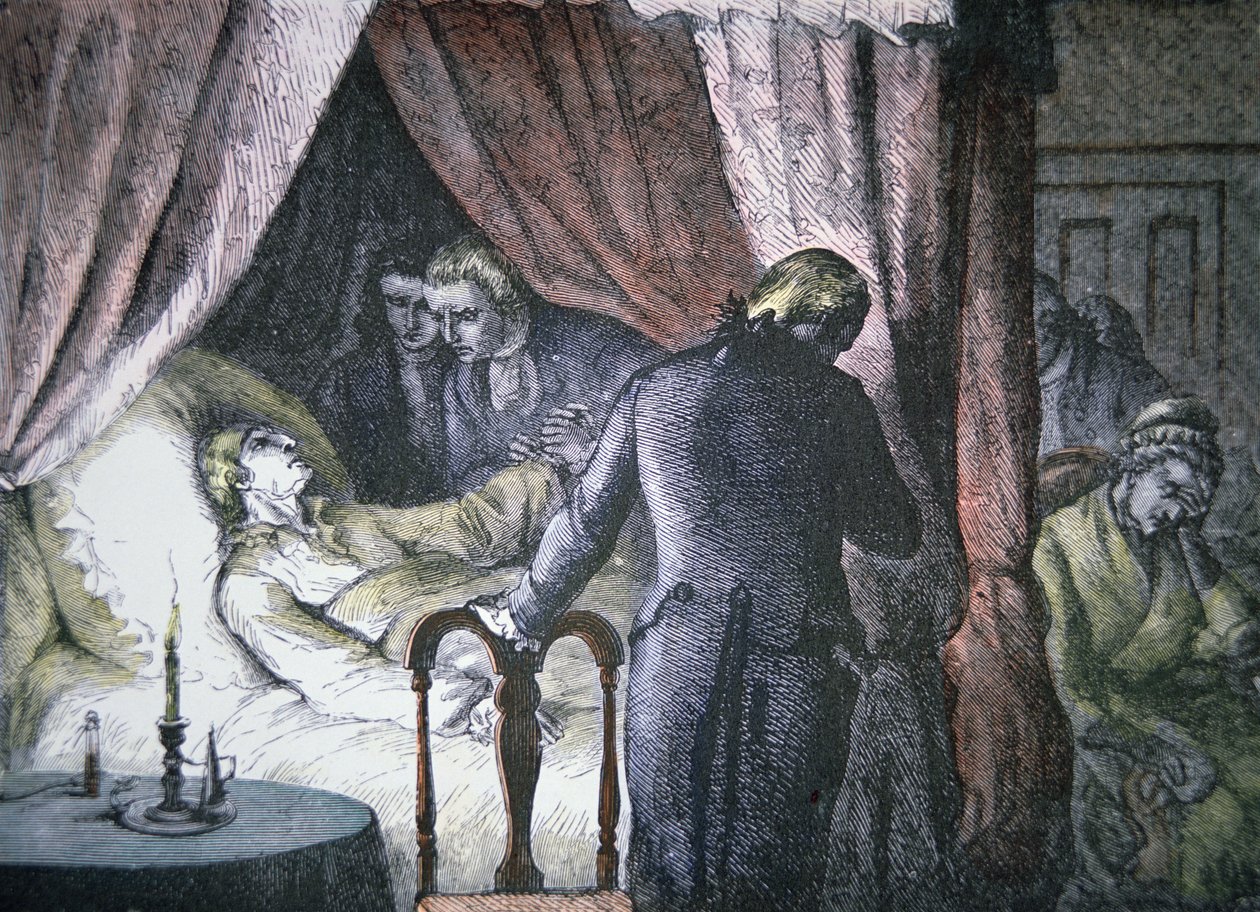 A morte de George Washington em Mount Vernon, Virginia (cor litho) de American School