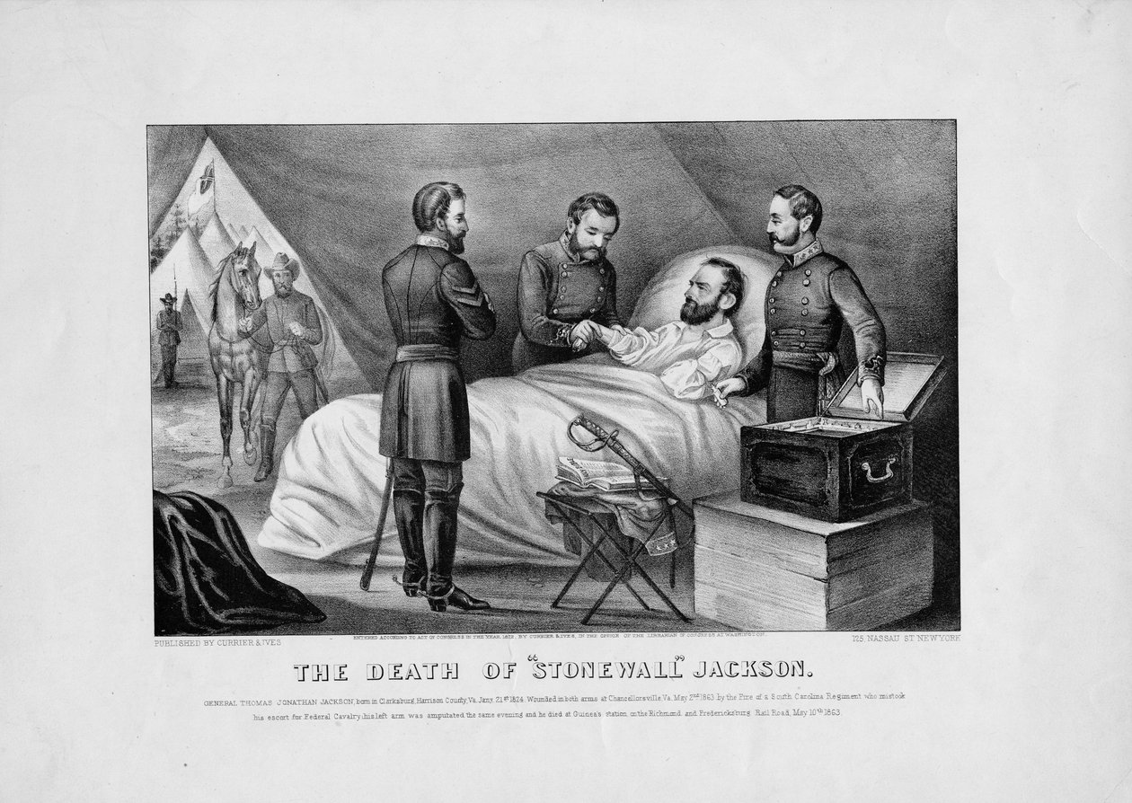 A morte de Stonewall Jackson, pub. por Currier & Ives, 1872 de American School