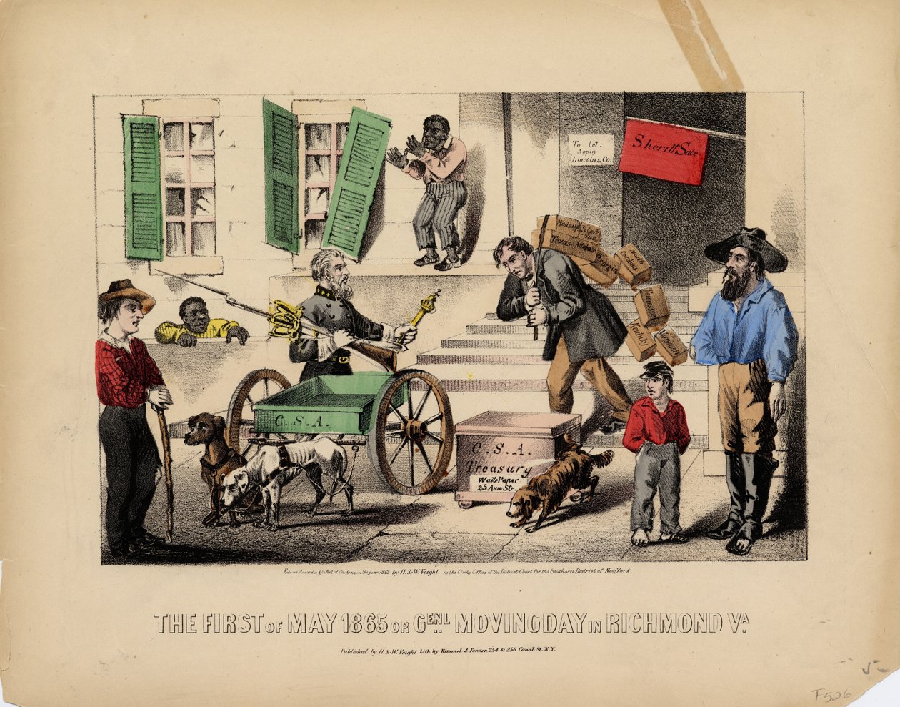 O primeiro de maio de 1865, ou Genl. dia de mudança em Richmond Va., Lith. por Kimmel & Forster, publicado por H. & W. Voight, Nova York, 1865 de American School