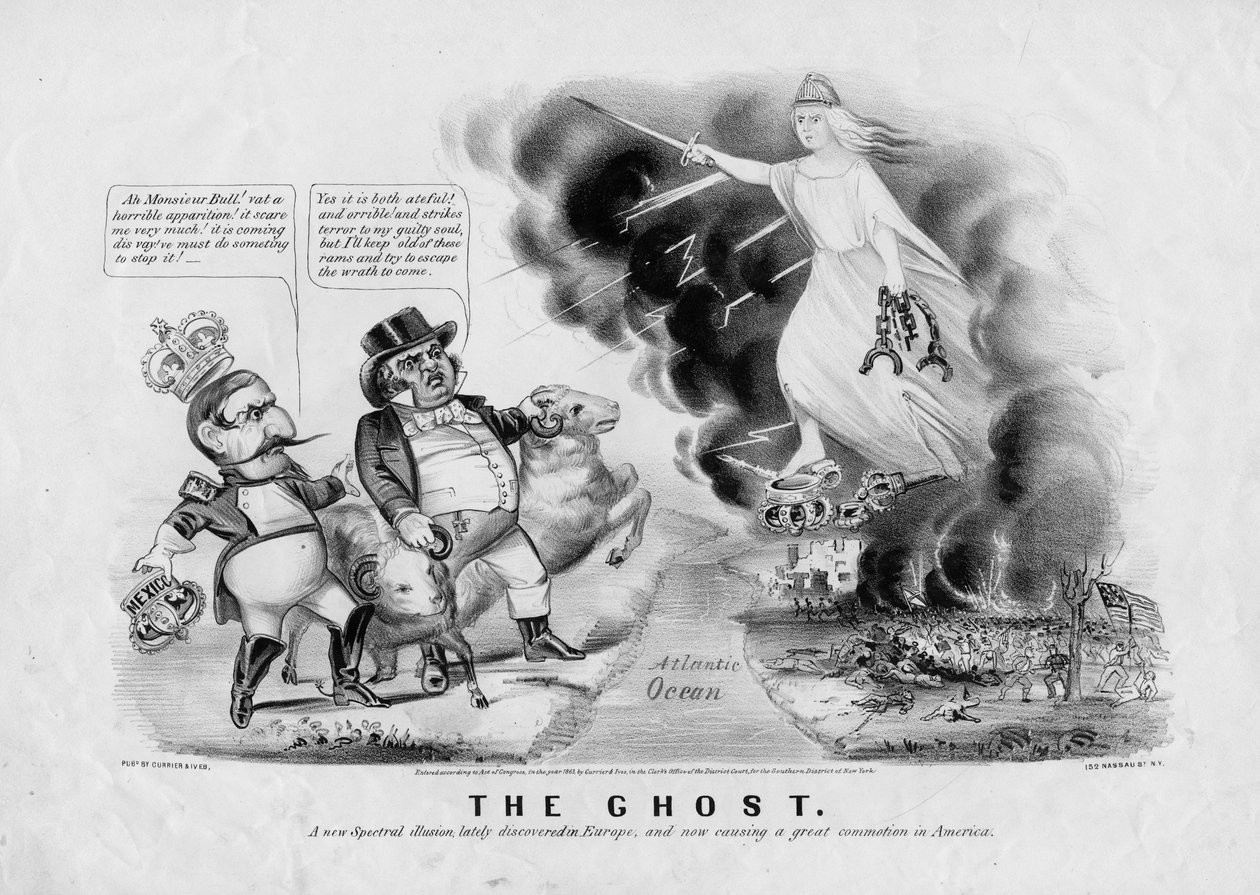 O fantasma: uma nova ilusão espectral, recentemente descoberta na Europa, e agora causando uma grande comoção na América, publicada por Currier & Ives, Nova York, 1863 de American School