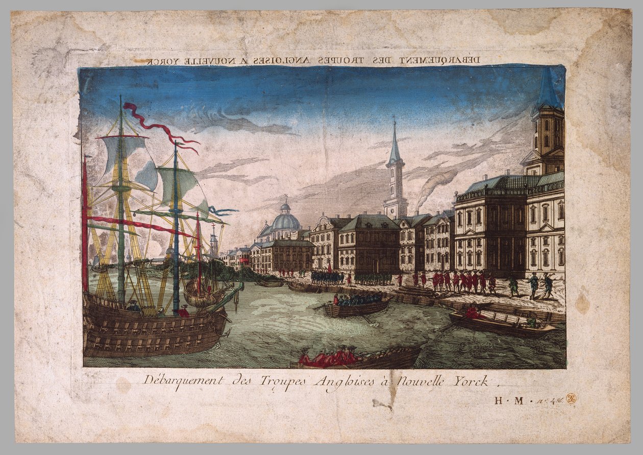 O desembarque de tropas britânicas em Nova York, 1776 de American School
