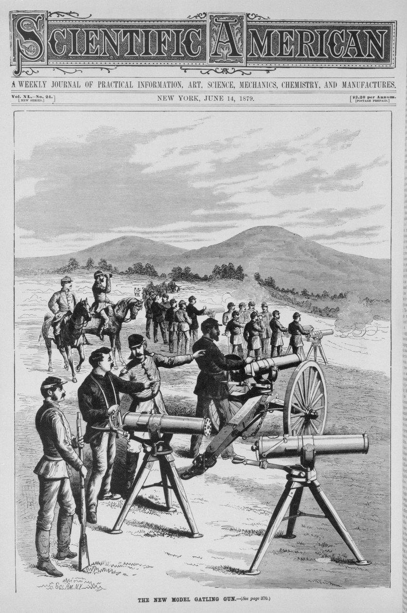 O novo modelo Gatling Gun, da Scientific American, 14 de junho de 1879 de American School