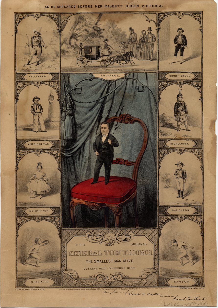 O original General Tom Thumb: o menor homem vivo, pub. por Currier & Ives, 1860 de American School