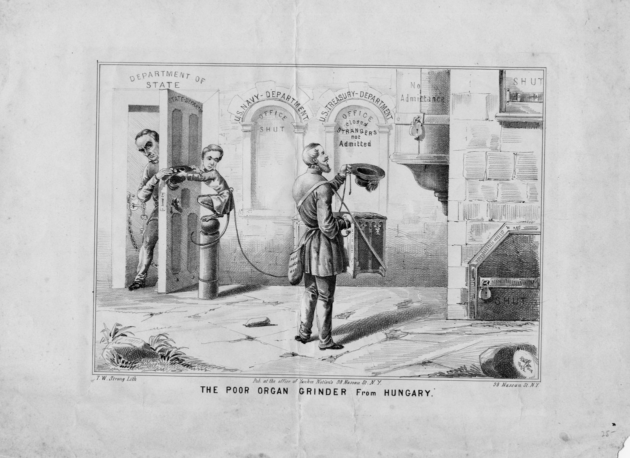 O pobre moedor de órgãos da Hungria, publicado pela TW Strong, Nova York, c.1852 de American School