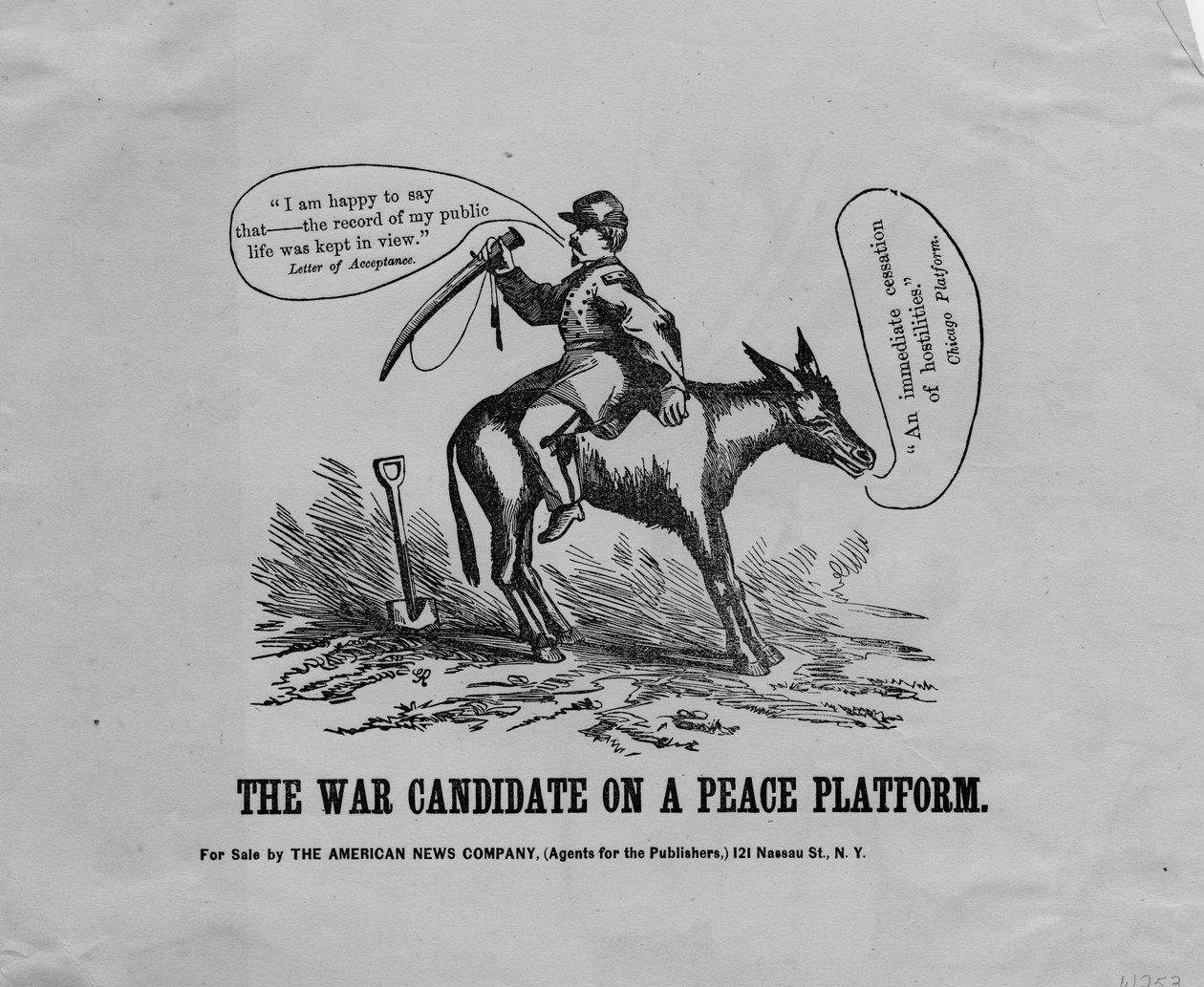 O candidato de guerra em uma plataforma de paz, publicado pela American News Co., Nova York, 1864 de American School