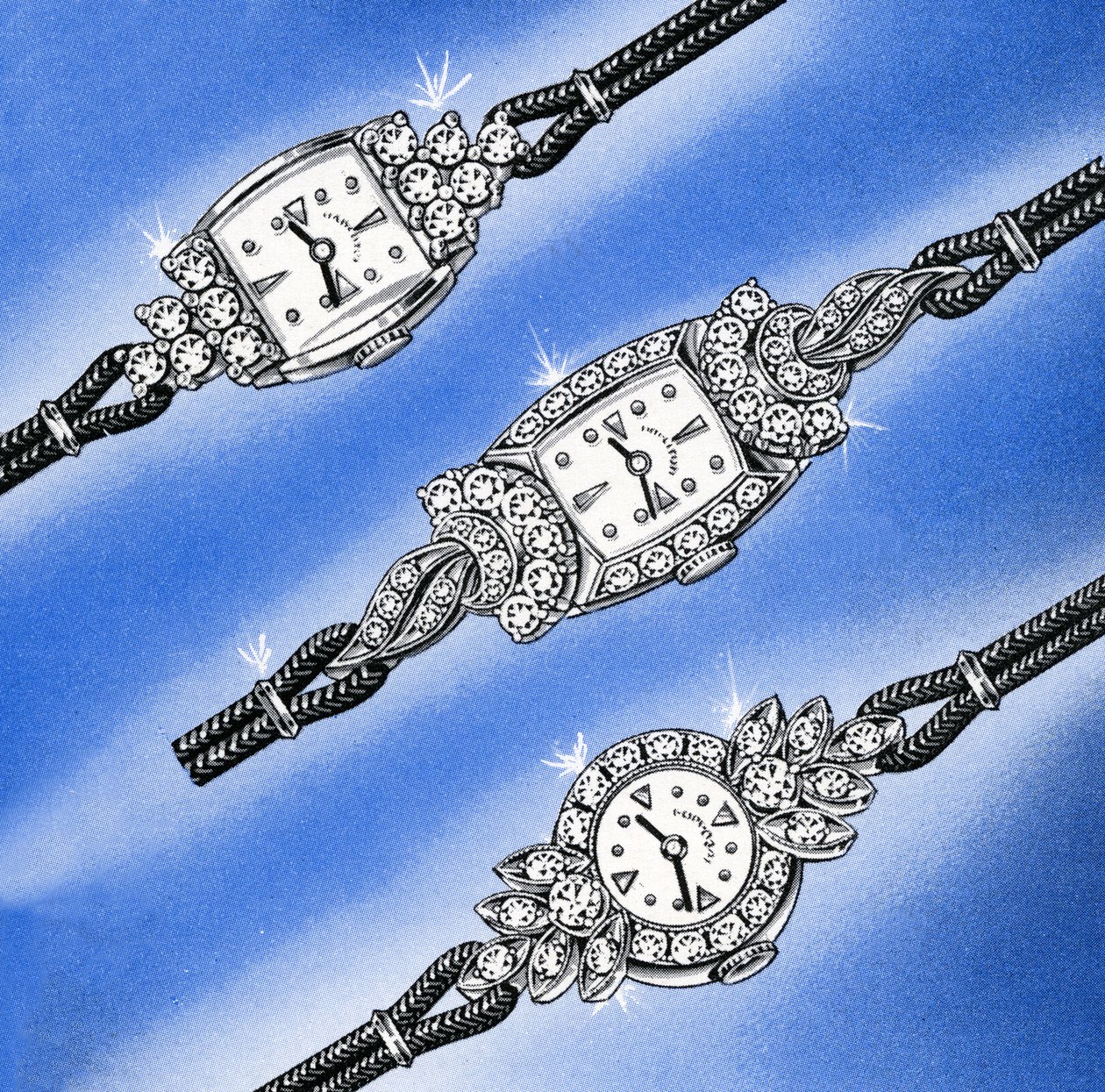 Três Relógios de Senhora de Ouro Branco e Diamante de American School