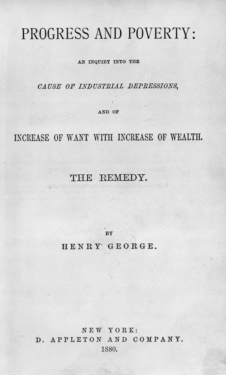 Titlepage to Progress and Poverty por Henry George, publicado em 1880 (impressão) de American School