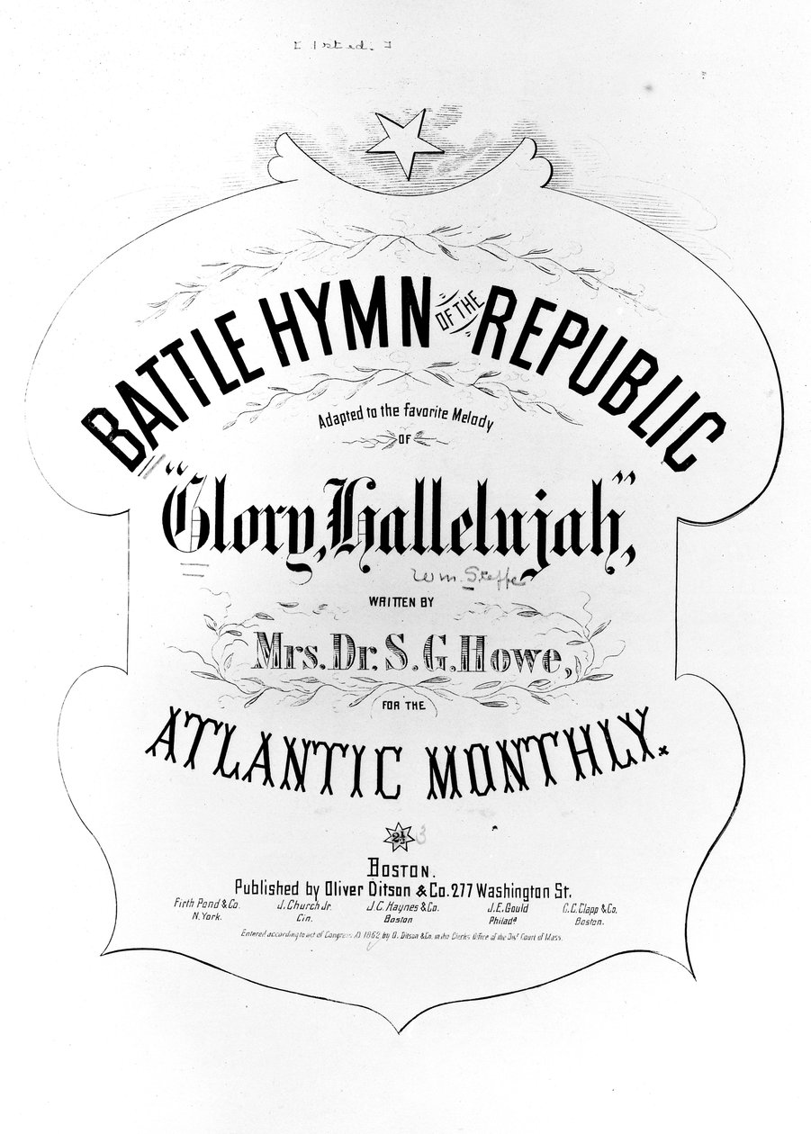 Titlepage para o Hino de Batalha da República, escrito por Julia Ward Howe (1819-1910) 1862 de American School