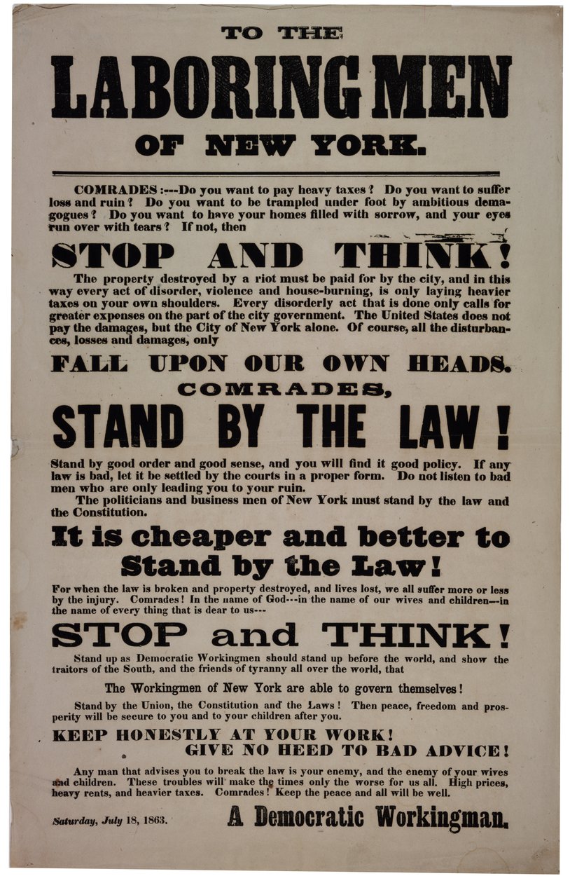 Aos trabalhadores de Nova York, 18 de julho de 1863 de American School
