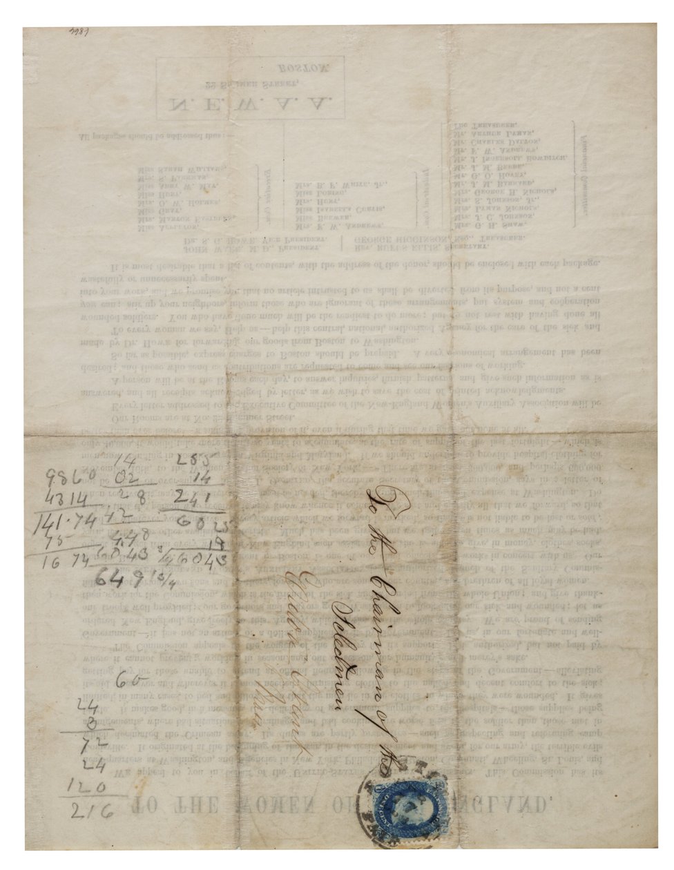 Para as mulheres da Nova Inglaterra (carta circular), c.1862-1865 de American School