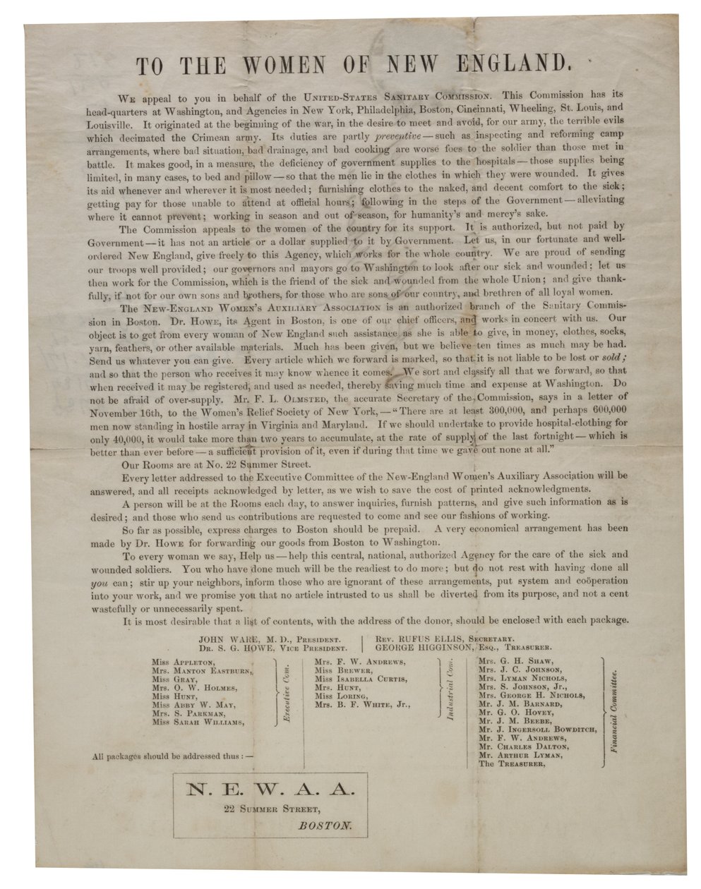 Para as mulheres da Nova Inglaterra (carta circular), c.1862-1865 de American School