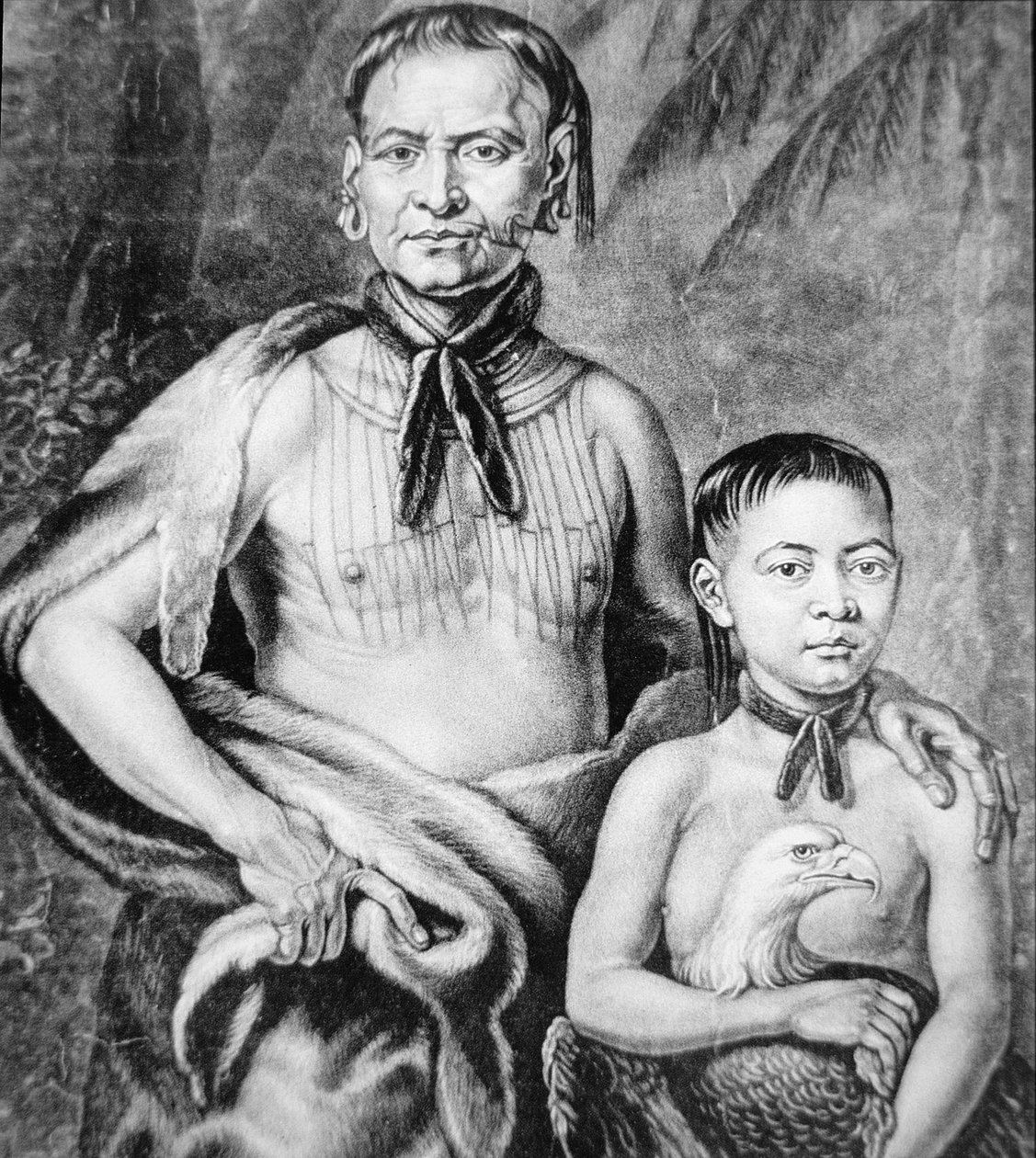Tomochichi e seu sobrinho Toonahowi, da tribo de Lower Creek, no sudeste do país de American School