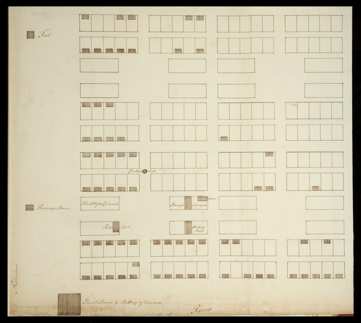 Town Plan of Savannah, c.1733 (caneta e tinta sobre papel) de American School