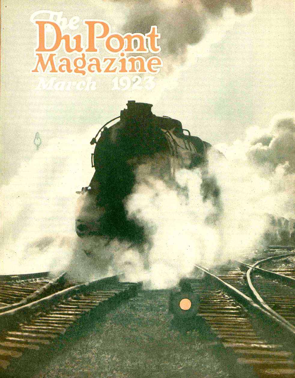 Trem, capa da revista DuPont, março de 1923 de American School