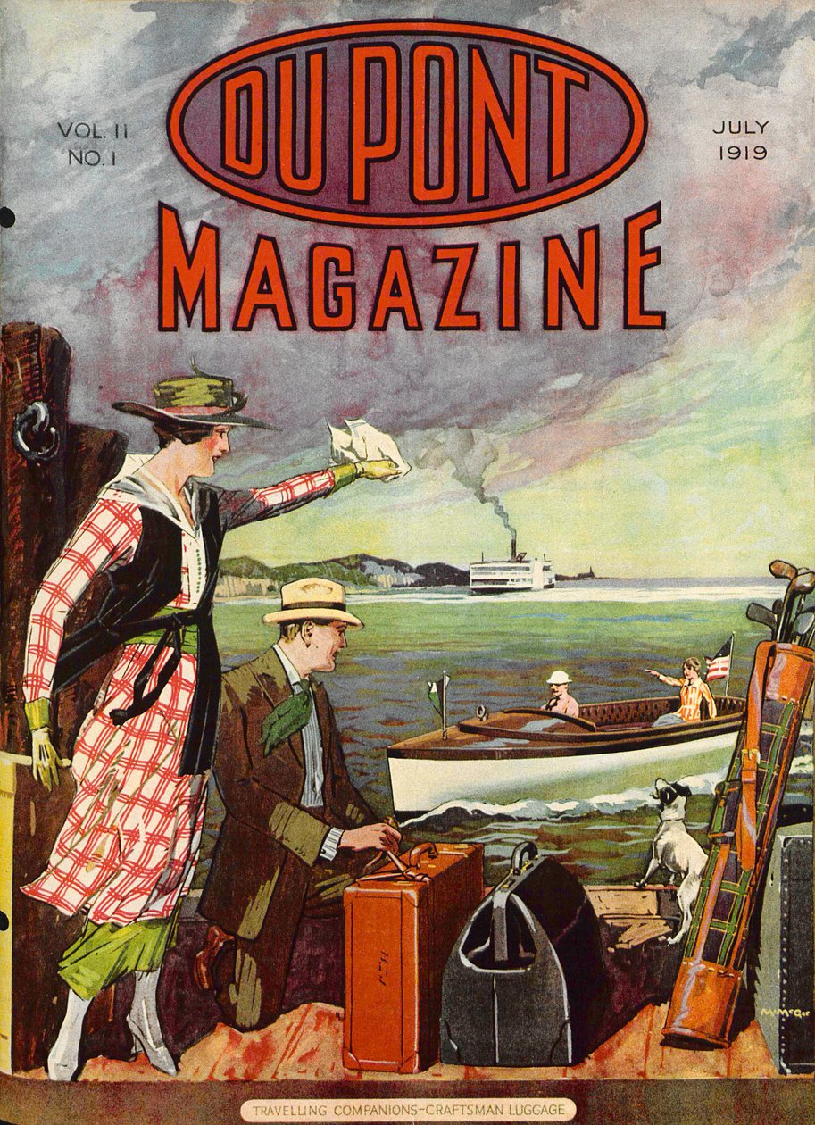 Travelling Companion - Craftsman Luggage, capa da revista DuPont, julho de 1919 de American School