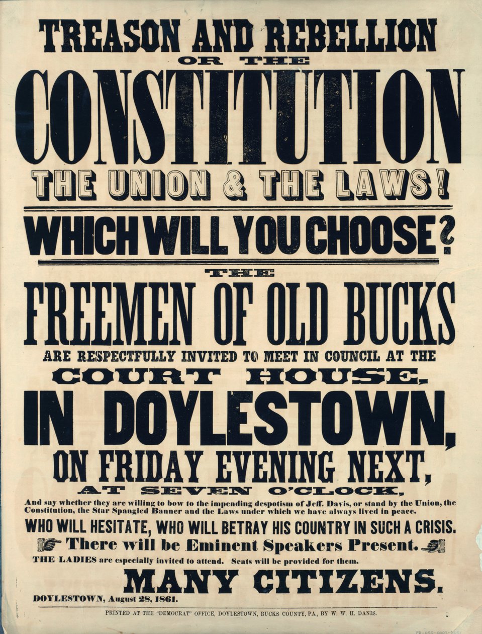 Traição e rebelião ou a constituição, a união e as leis! Qual você escolherá 1861 de American School
