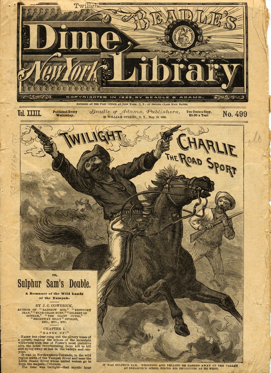 Crepúsculo Charlie, Frente de Beadles New York Dime Novel, 1888 de American School