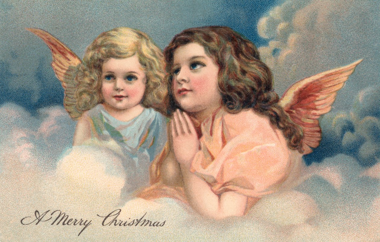 Dois anjos de Natal em oração de American School