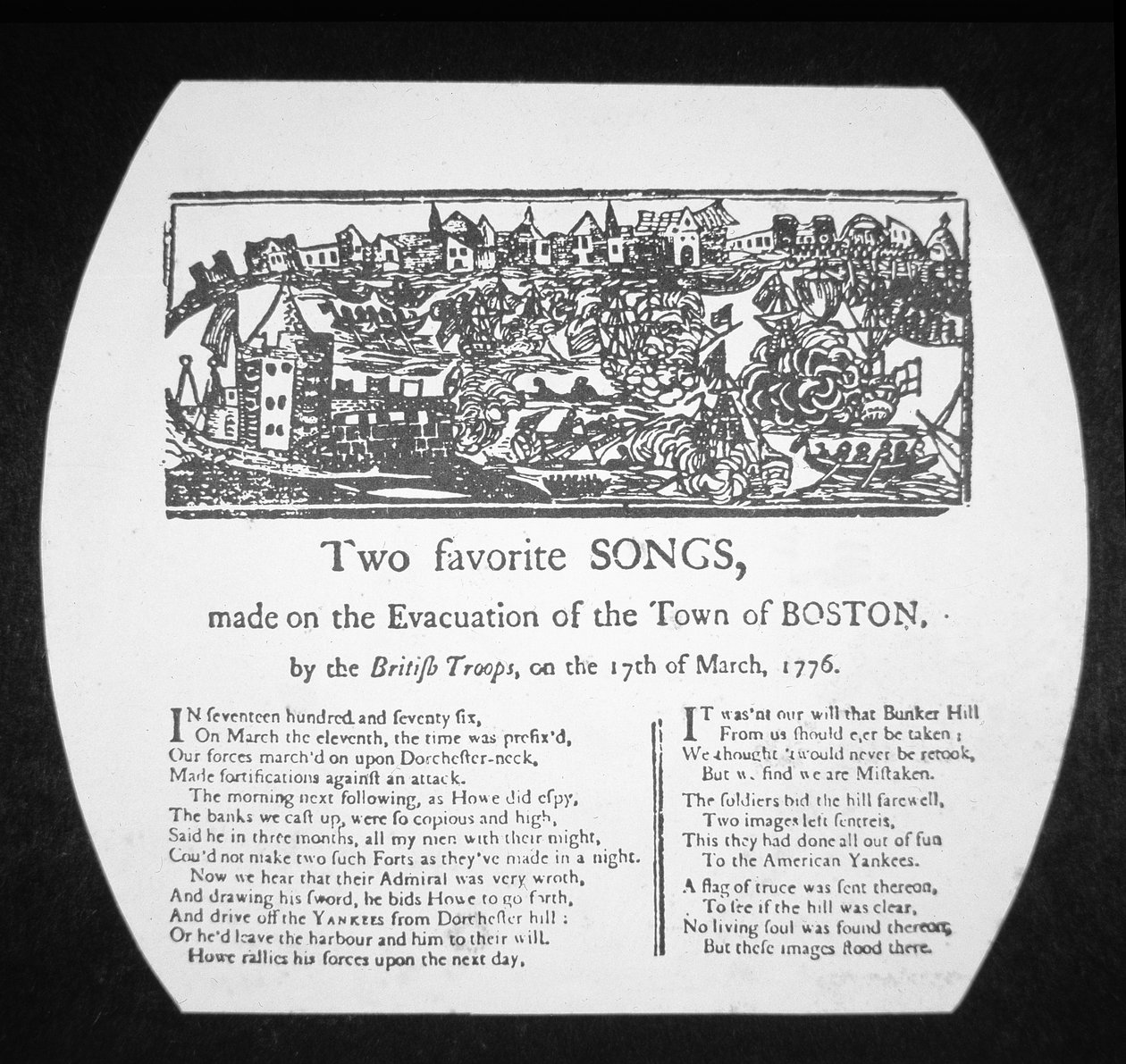 Duas canções favoritas, feitas sobre a evacuação de Boston pelas tropas britânicas, em 17 de Março de 1776 (gravura) de American School