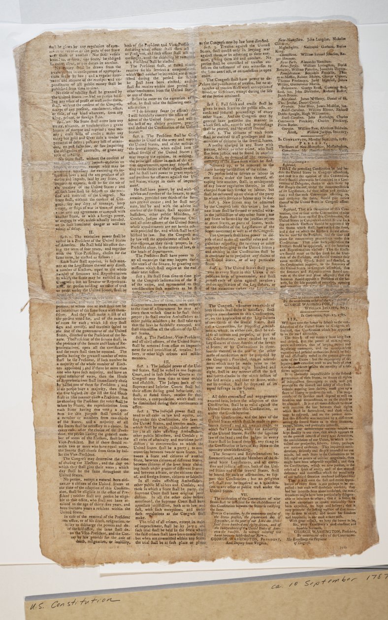Constituição dos EUA, 10 de setembro de 1787 (ver também GLC 696083) de American School