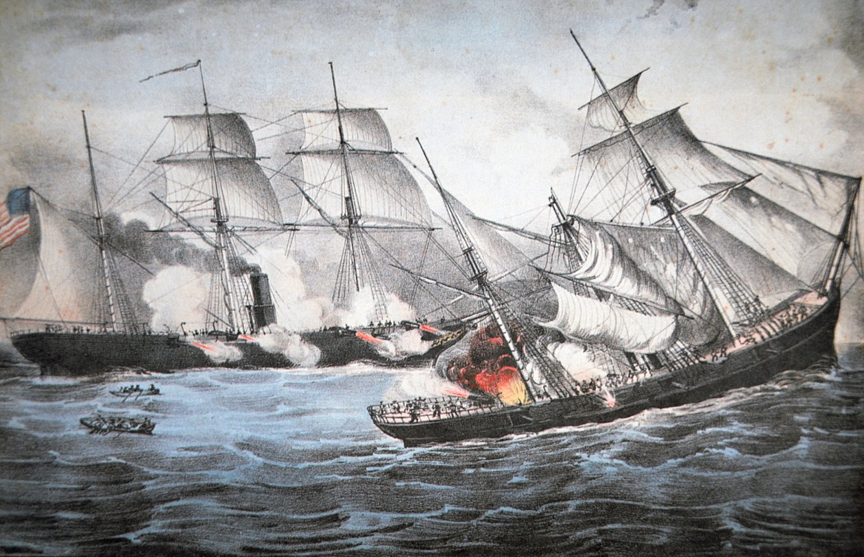 U.S. Sloop "Kearsage" afunda Raider Confederado "Alabama" ao largo de Cherbourg de American School