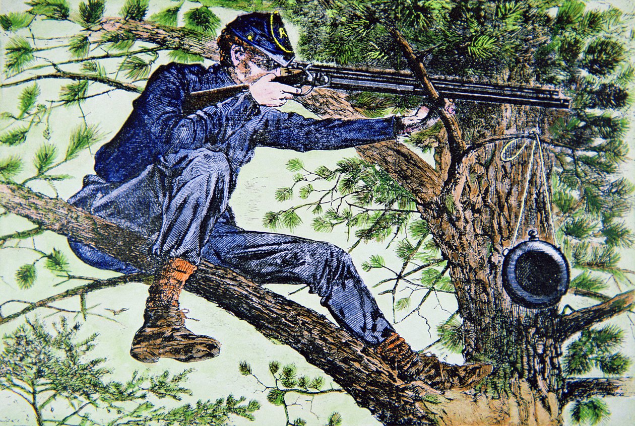 Atirador do Exército da União usando miras telescópicas (cor litho) de American School