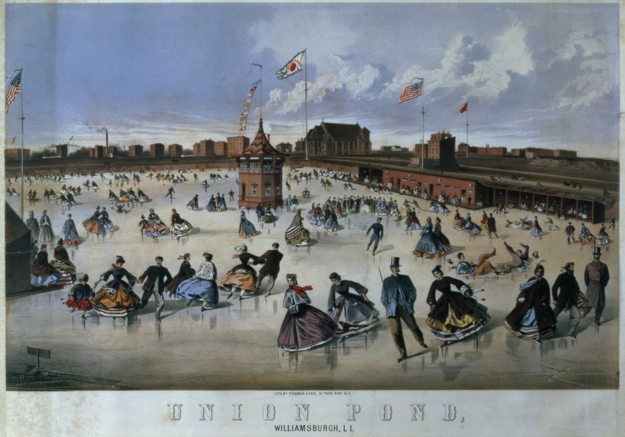 Union Pond, Williamsburg, Brooklyn, gravado por Thomas & Eno, em Nova York de American School
