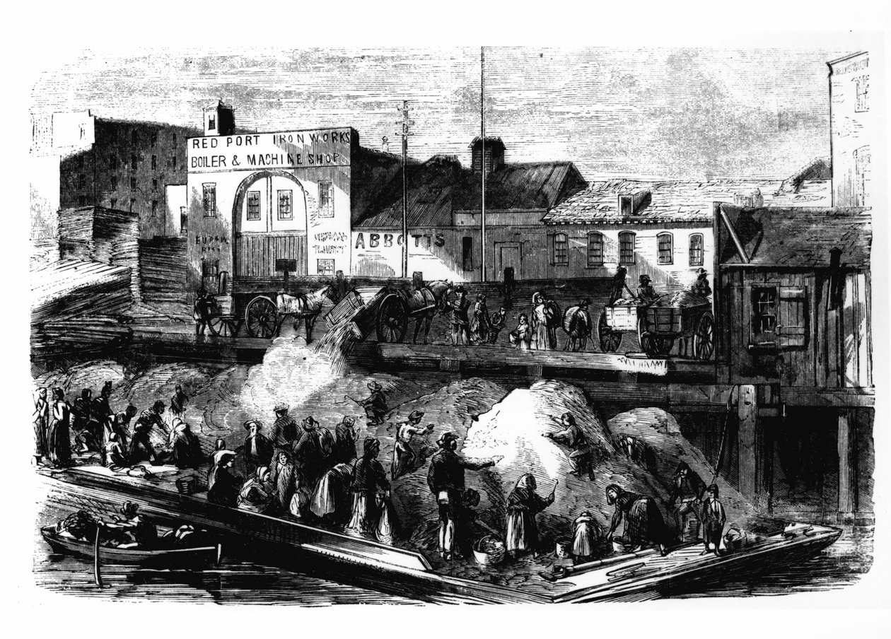 Vagabundos pegam trapos para vender do lixão de Beach Street, Nova York, c.1870 de American School