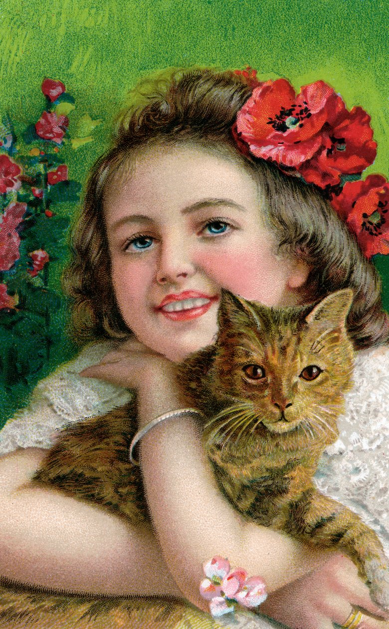Rapariga vitoriana com um gato de estimação de American School