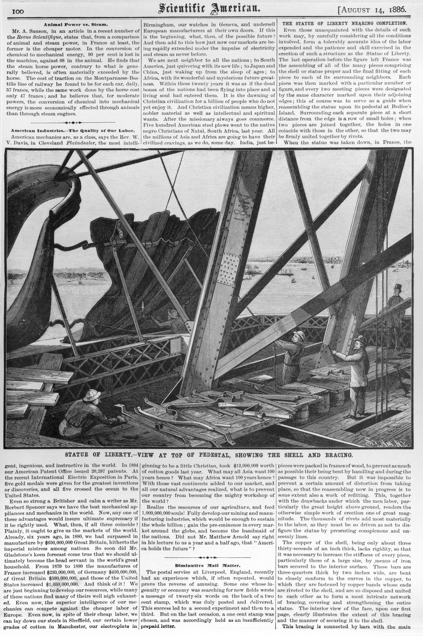 Vista da Estátua da Liberdade, de &39;Scientific American&39;, 14 de agosto de 1886 de American School