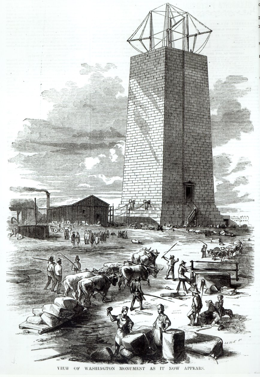 Vista do Monumento de Washington como agora aparece, de "Companheiro pictórico da sala de desenho de Gleason", gravado por Frank Leslie, 1854 (gravura) (foto bundw) de American School