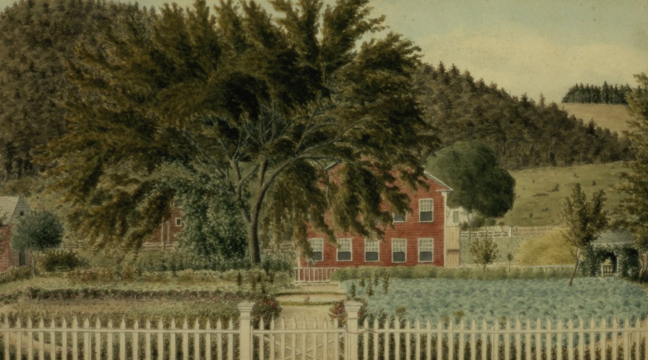 Vista de uma Casa Vermelha com uma Cerca de Piquete, 1854 (wc com guache sobre papel) de American School