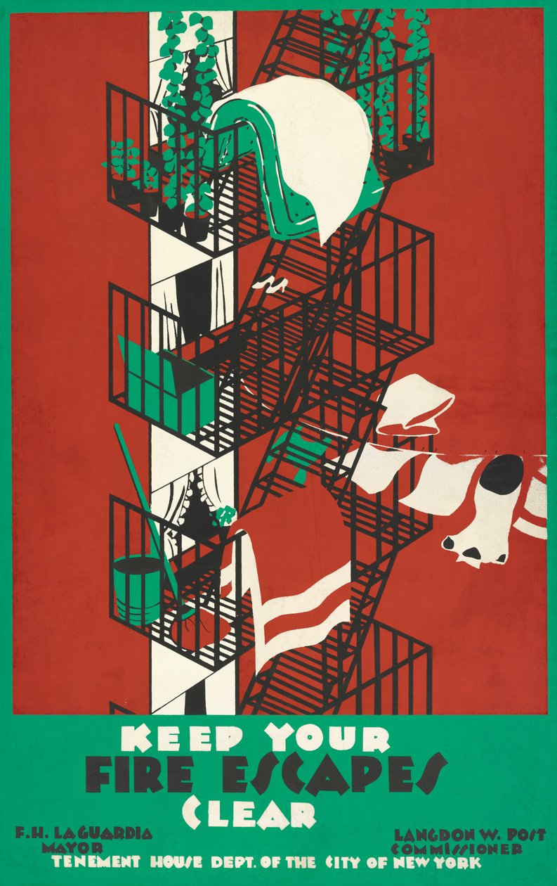 Cartaz Vintage de uma fuga de incêndio em Nova Iorque de American School
