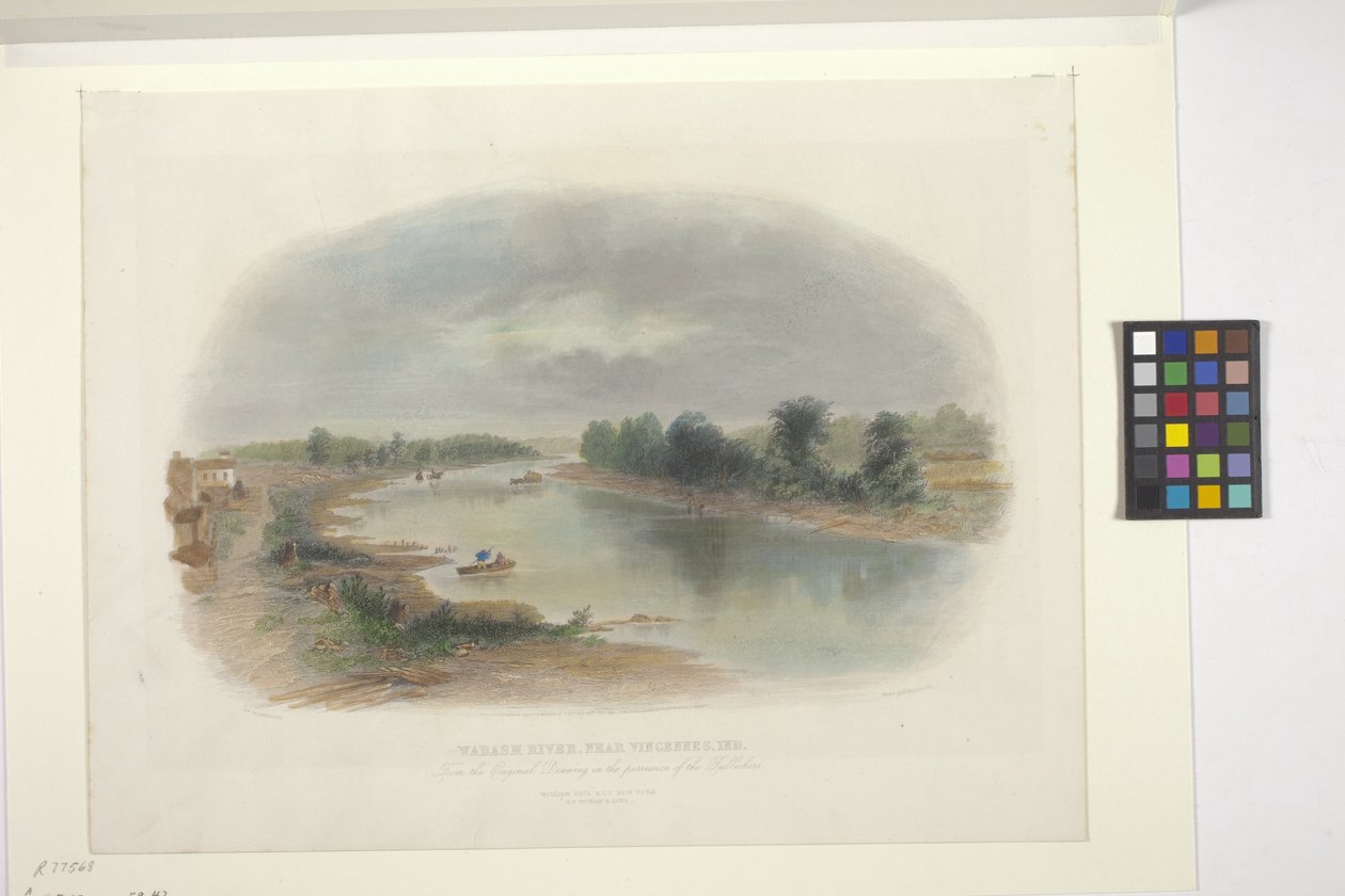 Rio Wabash, Perto de Vincennes, Indiana (gravura de cor de mão) de American School