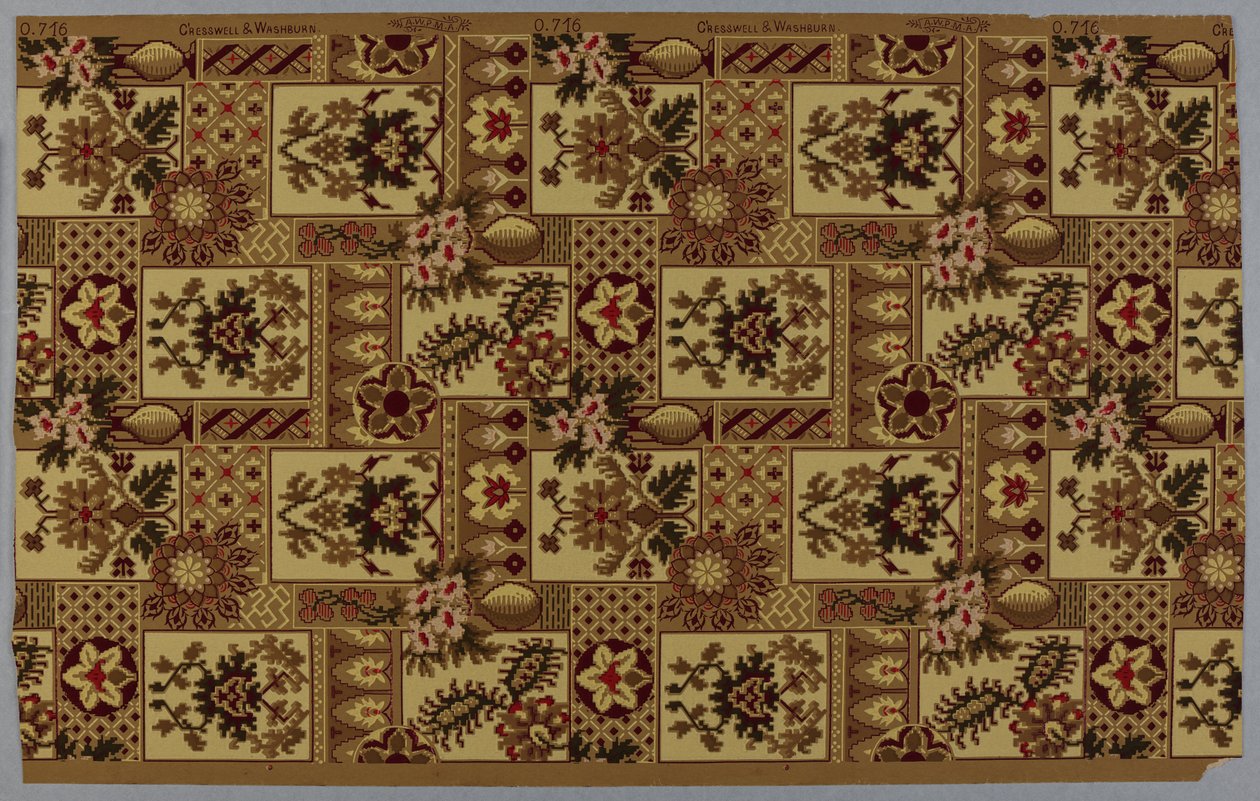 Papel de parede, padrão, ca. 1885. Papel impresso de American School