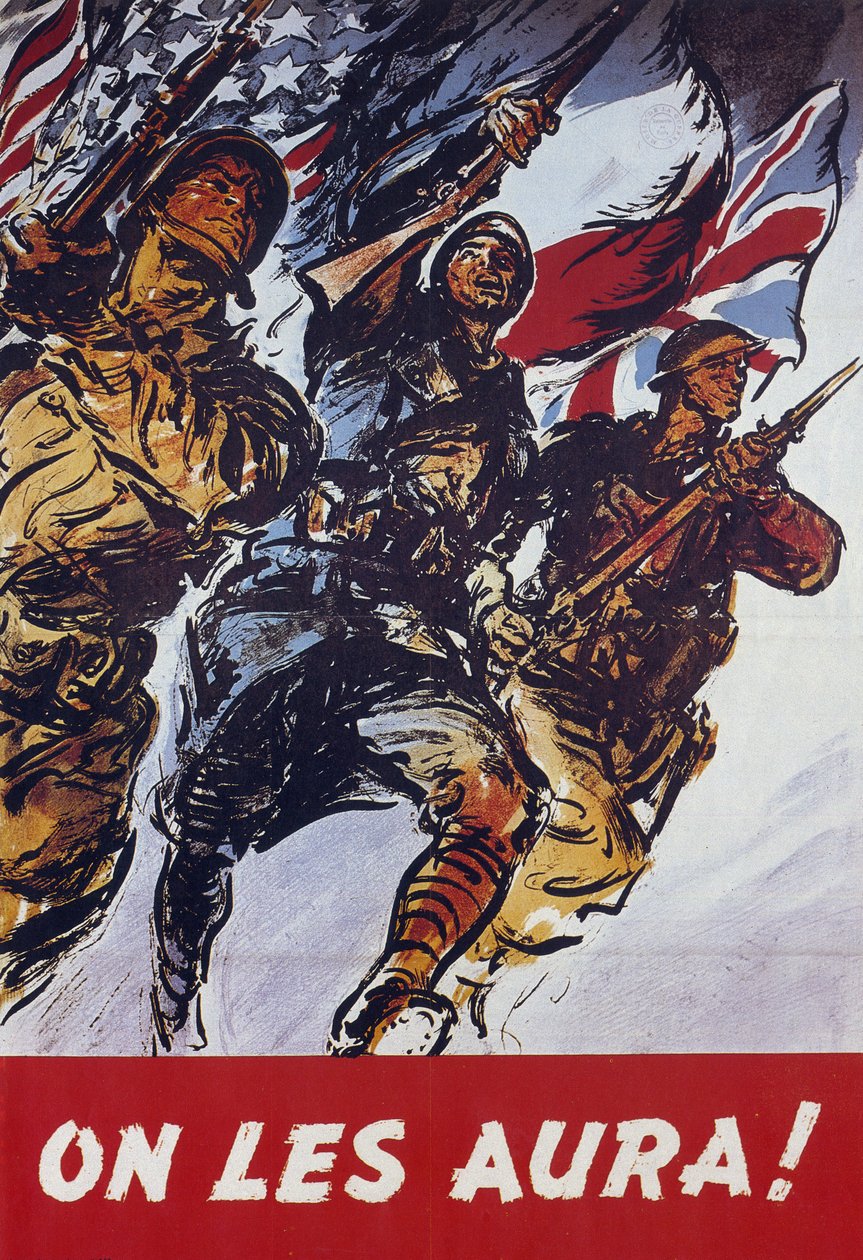 Nós vamos apanhá-los! Cartaz de propaganda americana de 1944 transmitido após o desembarque de 1944 de American School