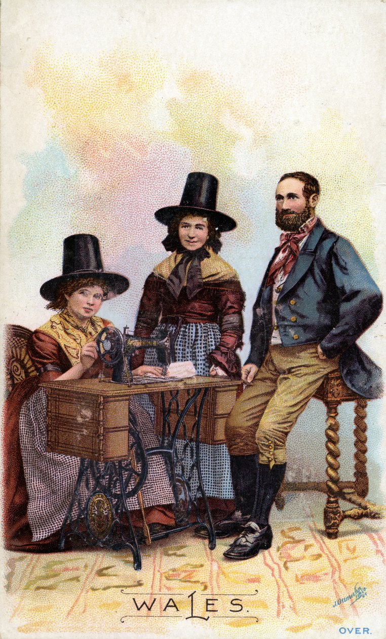 Família galesa agrupada em torno de uma máquina de costura Singer, c.1893 de American School