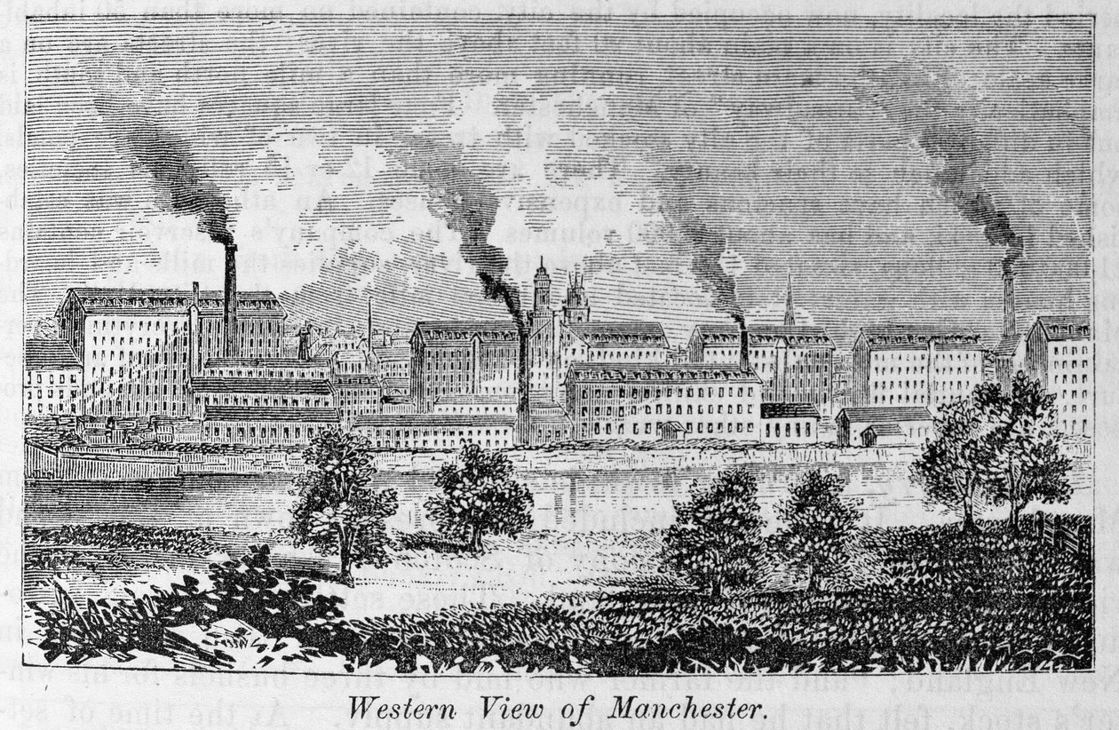 Visão ocidental de Manchester, de "Todo o nosso país: o passado e o presente dos Estados Unidos, histórico e descritivo", de John Warner Barber e Henry Hare, 1861 de American School