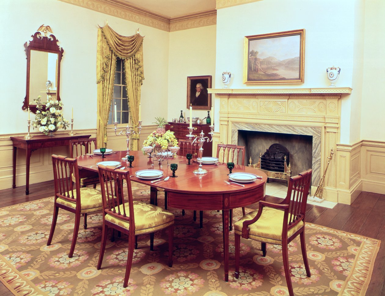 Salão branco sala de jantar, perto de Charleston Carolina do Sul, 1818 de American School