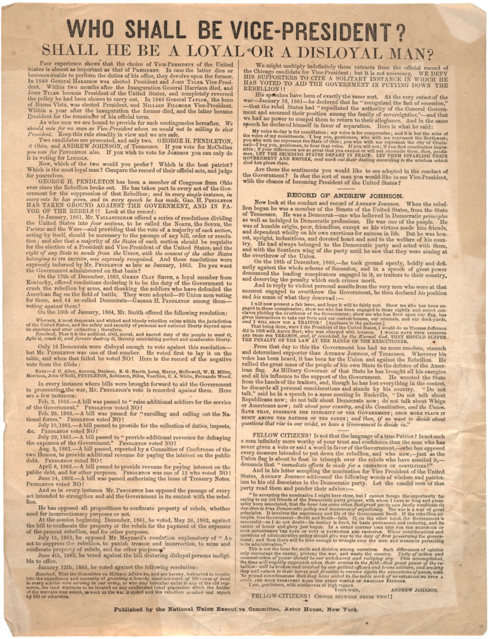 Quem será o vice-presidente George Pendleton vs Andrew Johnson (eleição de 1864), 1864 de American School