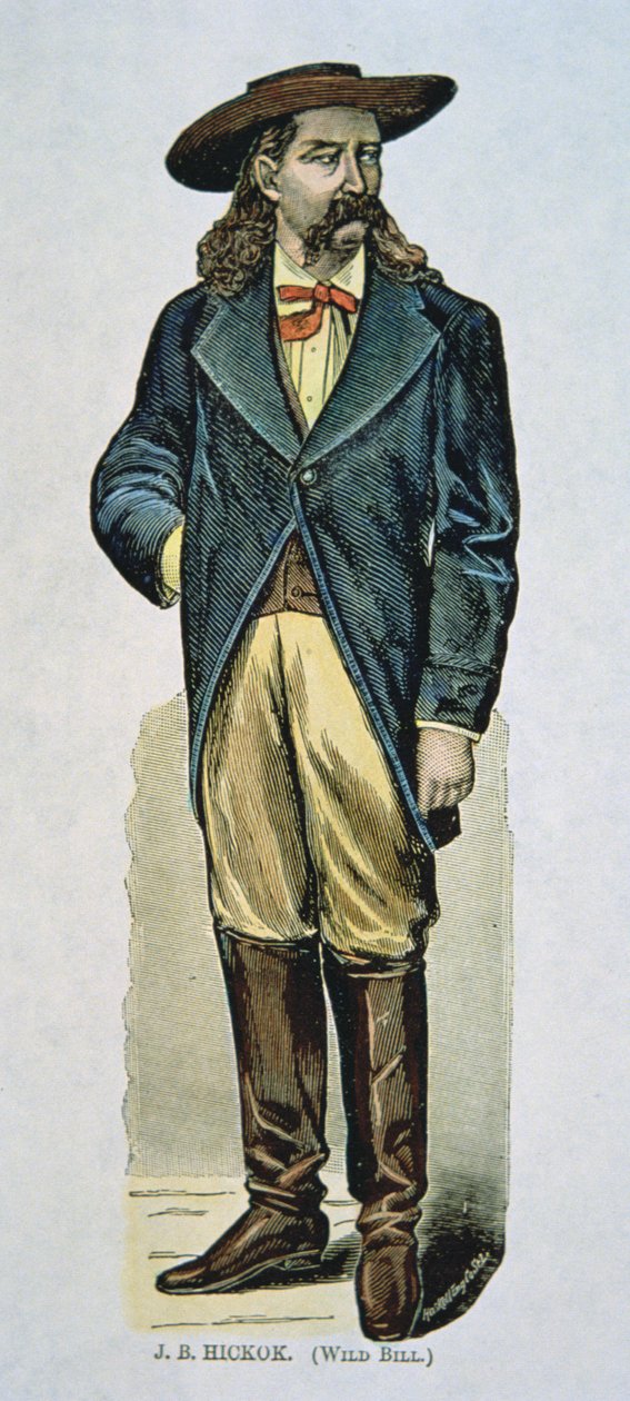 "Wild Bill" Hickok (1837-76) (corte de madeira colorido) de American School