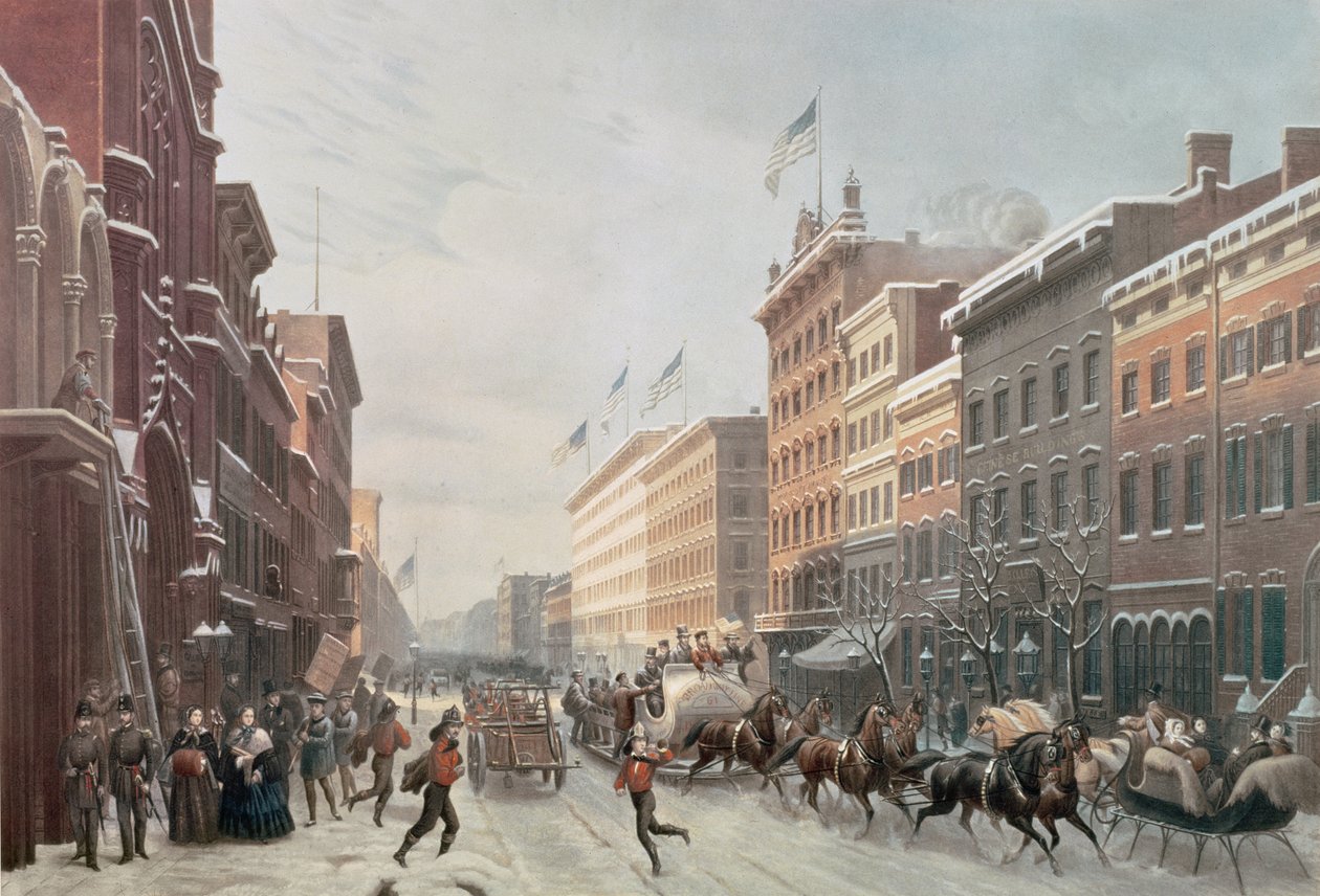 Cena de inverno na Broadway, Nova York, 1857 de American School