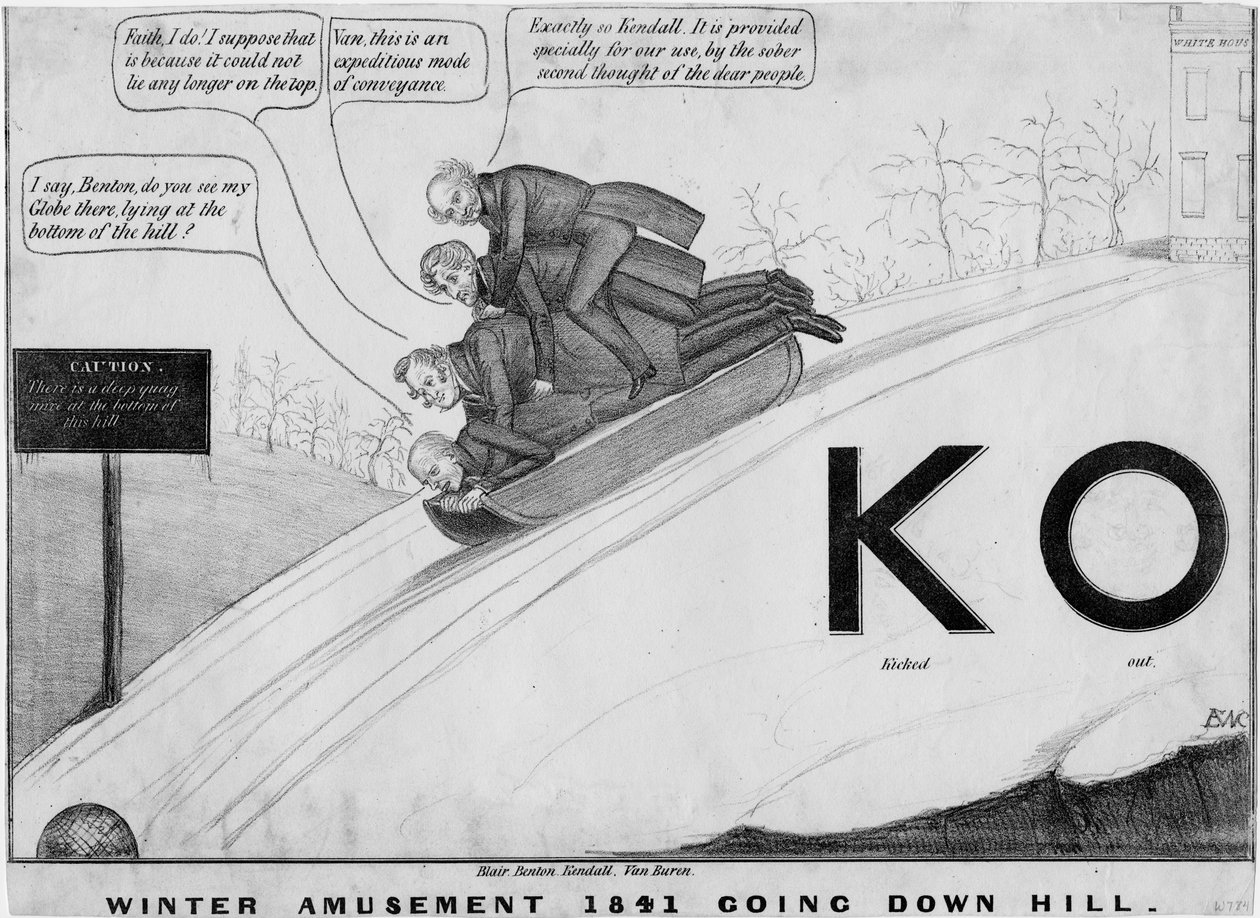 Diversões de inverno 1841: going down hill, publicado por HR Robinson, New York, de American School