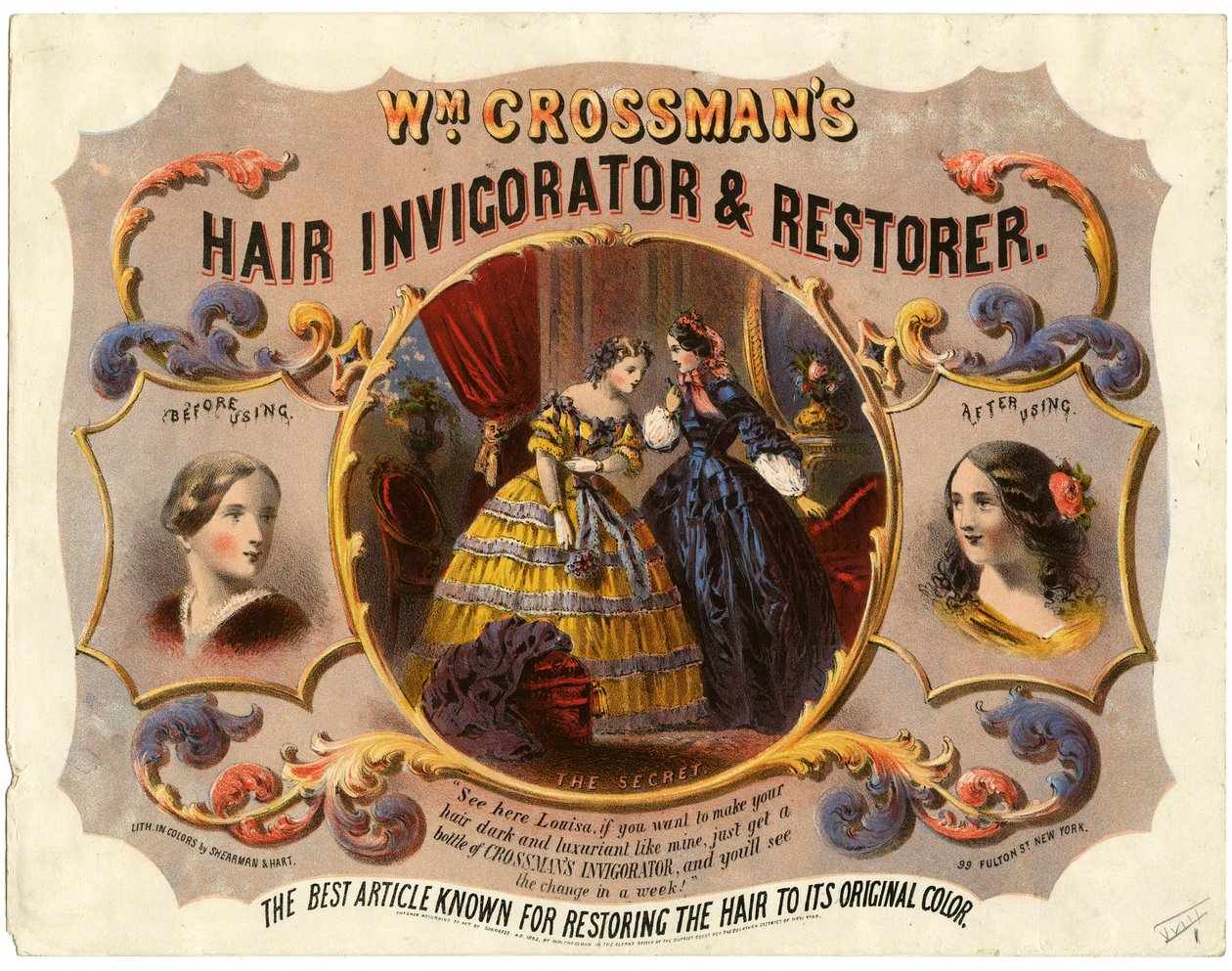 Wm. Invigorator e restaurador do cabelo de Crossmans, 1862 de American School