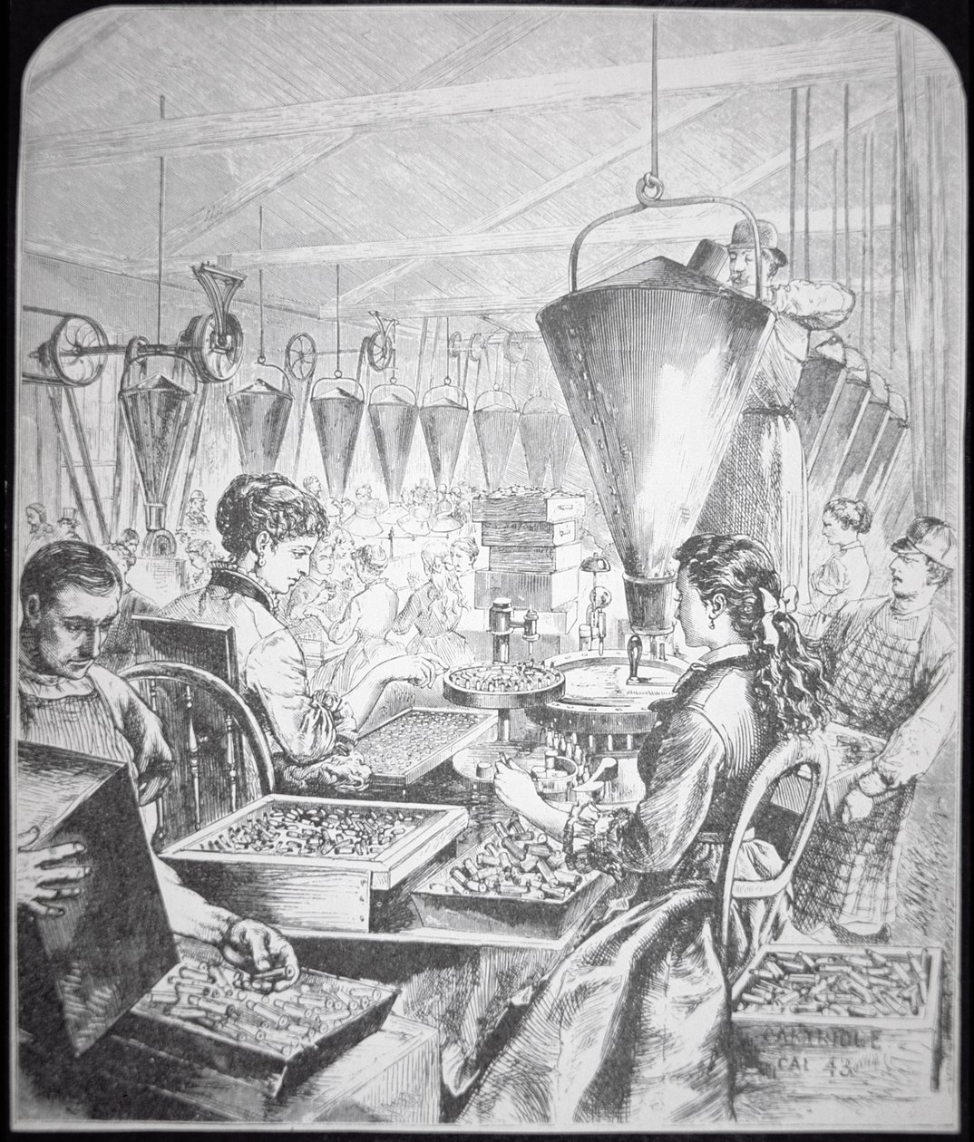 Mulheres que trabalham na fábrica de munições, Bridgeport, Conneticut (gravura) de American School